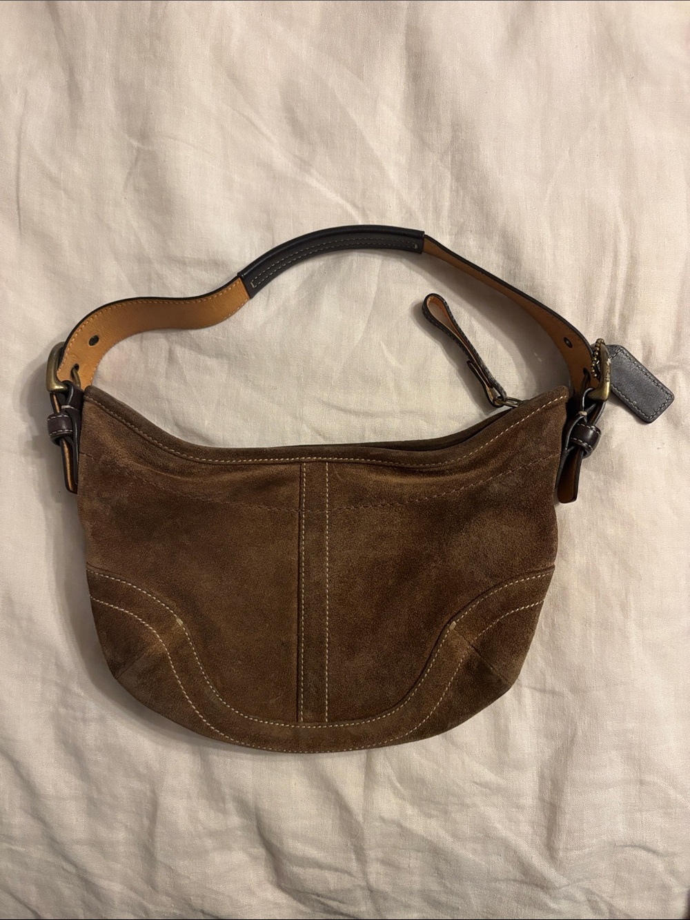 Coach Brown Suede Shoulder Hobo with Leather-Trim Strap